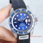 Swiss Rolex Replica Submariner 40mm Watch SS Blue Diamond Bezel Rubber Band